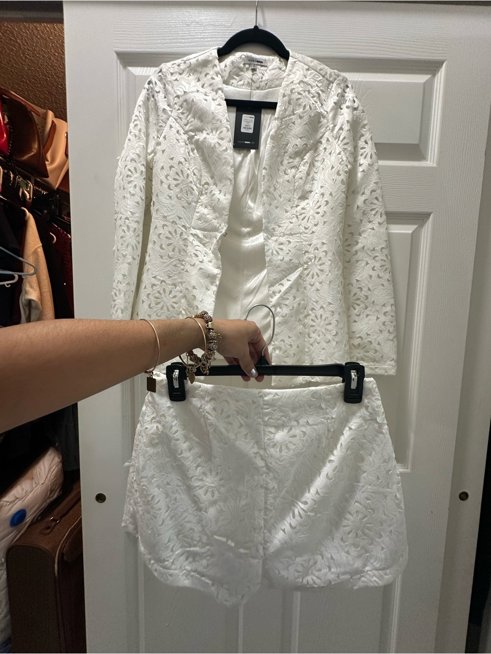 Fashion Nova White Eyelet Lace Two-Piece Set